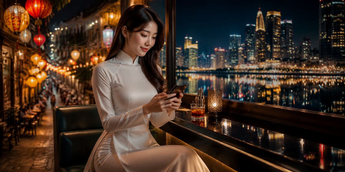 Người dùng Hà Nội theo dõi cá cược thể thao trong trang phục áo dài truyền thống